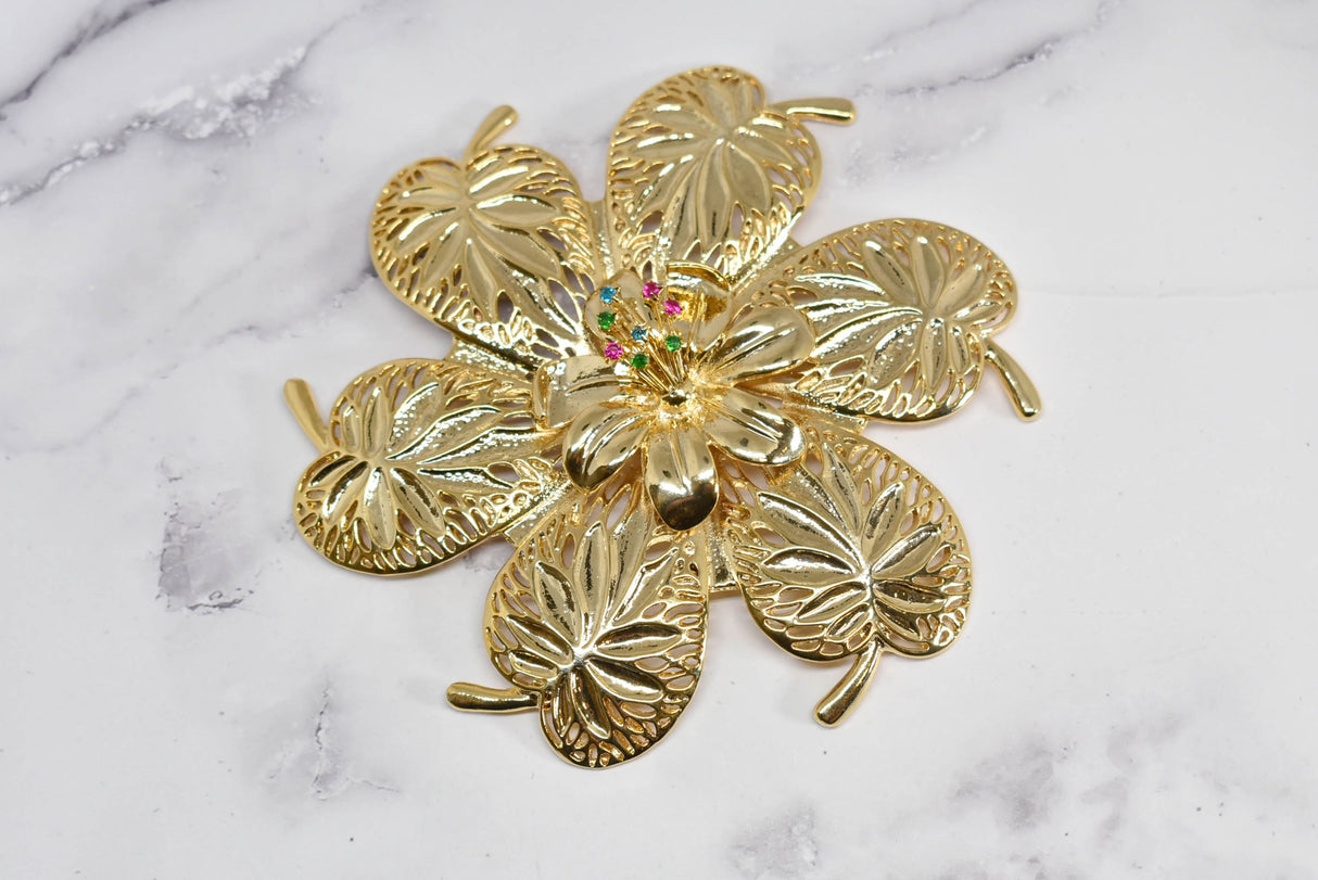 Flower Buckle Gold Rhinestone