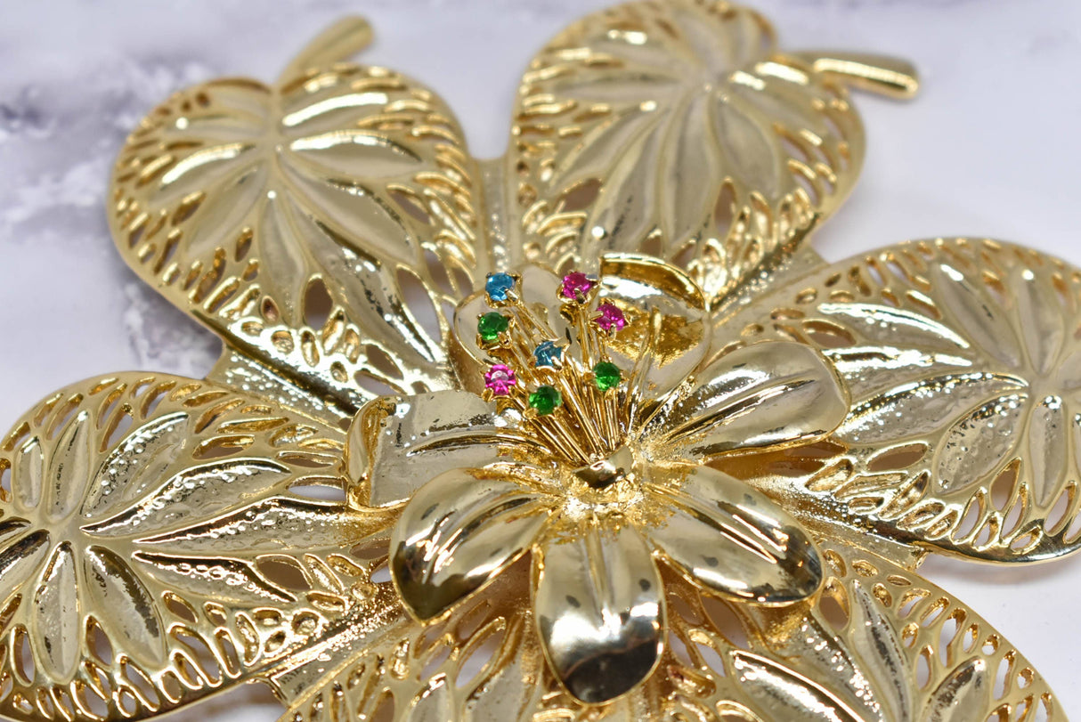 Flower Buckle Gold Rhinestone