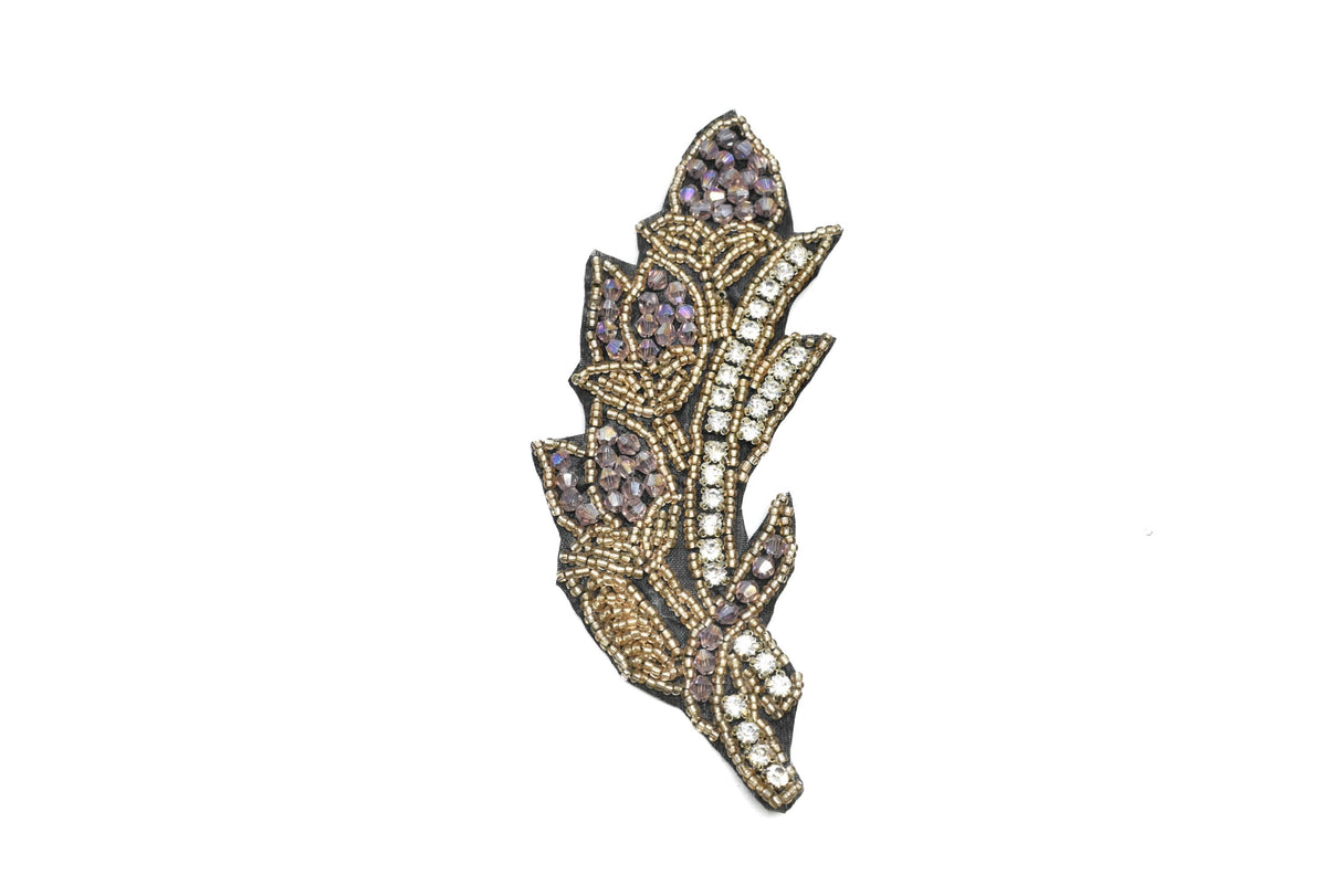 Rhinestone Beaded Leaf Applique 5.90 x 2
