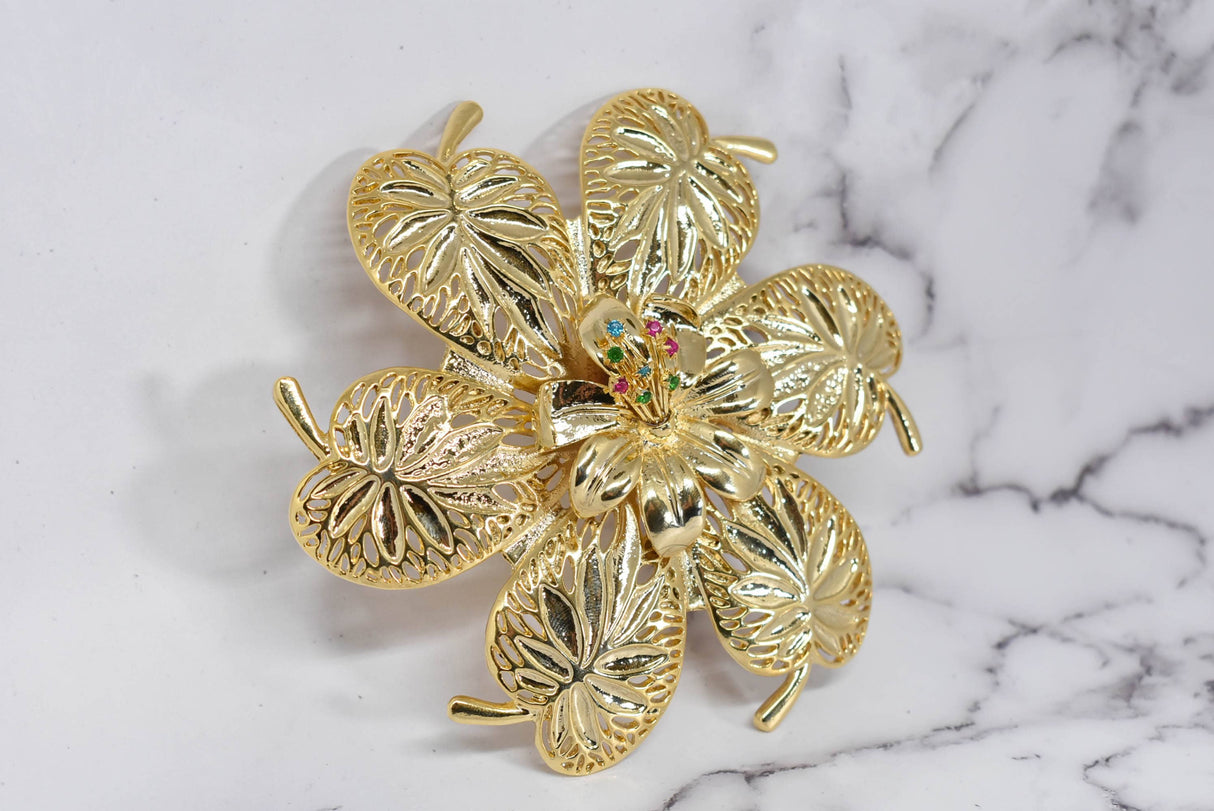 Flower Buckle Gold Rhinestone