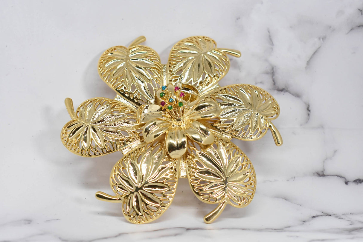 Flower Buckle Gold Rhinestone