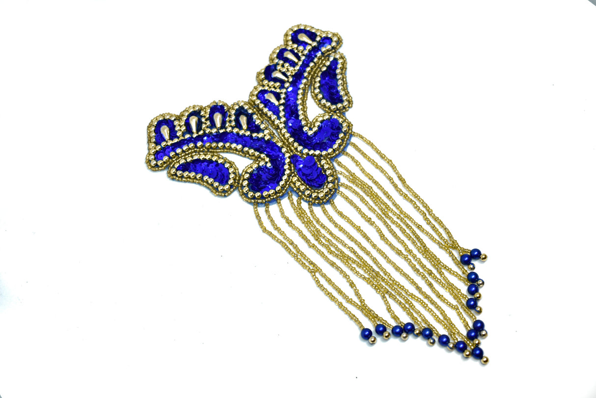 Beaded Fringe Applique Black Gold 8.5x5.5