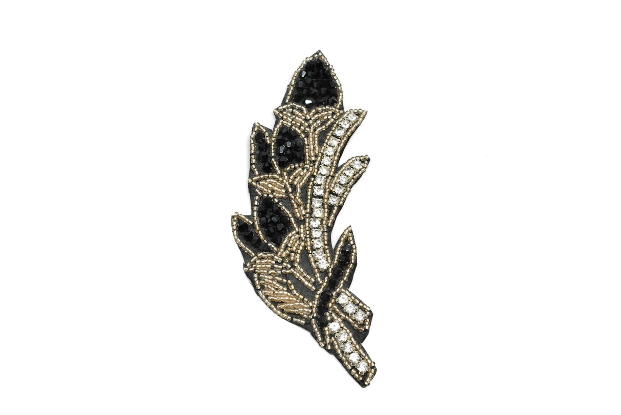 Rhinestone Beaded Leaf Applique 5.90 x 2