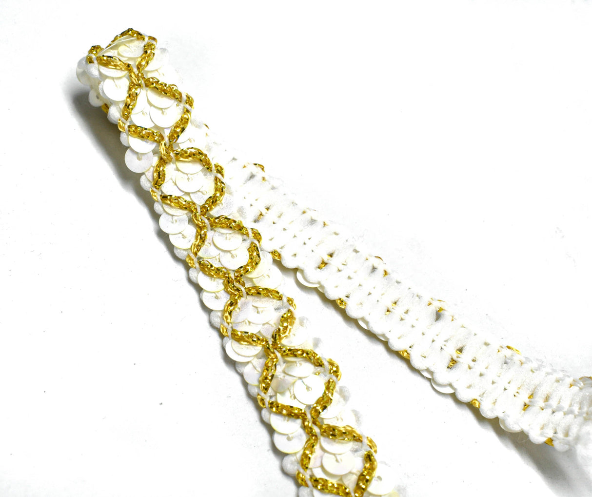 Sequins Trim Metallic Gold 0.63" White