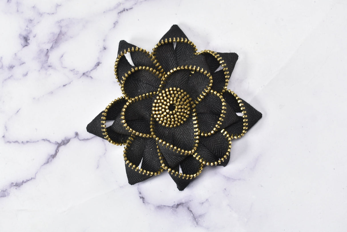 Embroidered Flower Applique Zipper Satin Ribbon