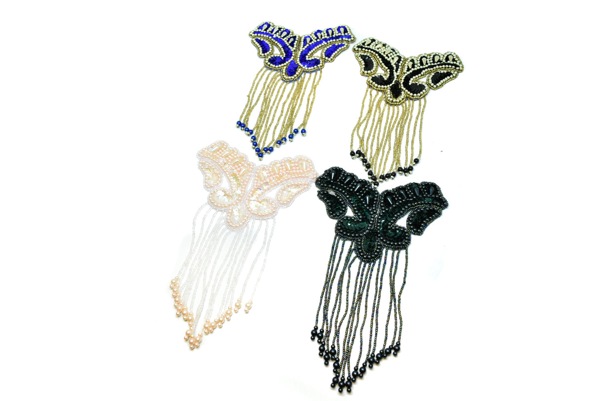 Beaded Fringe Applique Black Gold 8.5x5.5