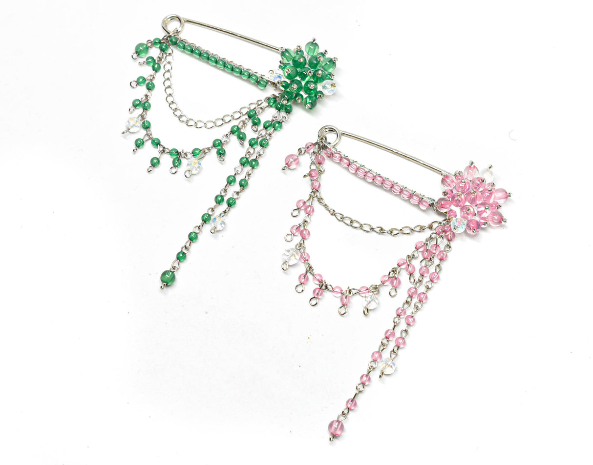 Rhinestone Brooch Pin Dangling Flower Pink 3.25 x 4.25