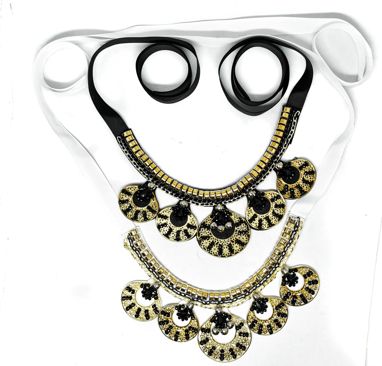 Necklace Applique Gold Beaded Black