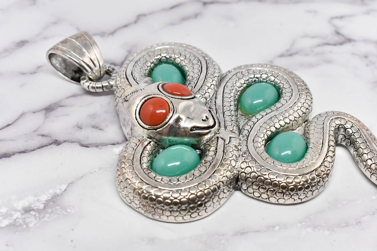 Snake Pendant Silver Double-Sided Decorative