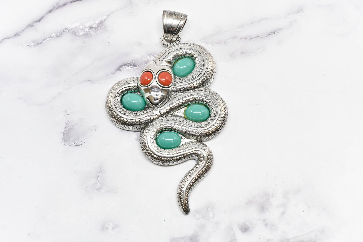 Snake Pendant Silver Double-Sided Decorative