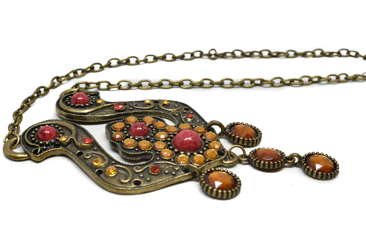 Beaded Necklace Gold Multi-Color Stones 6in