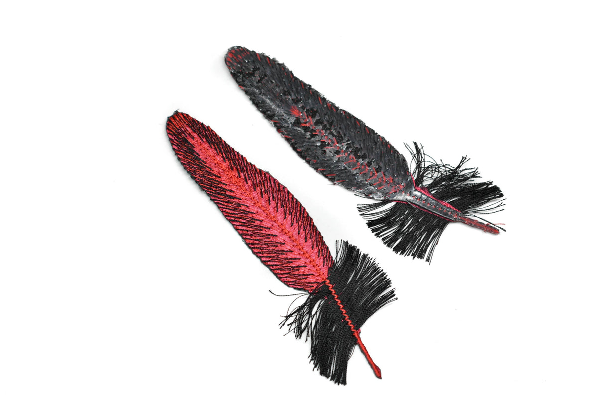 Feather Applique Red Black 5 x 1.5
