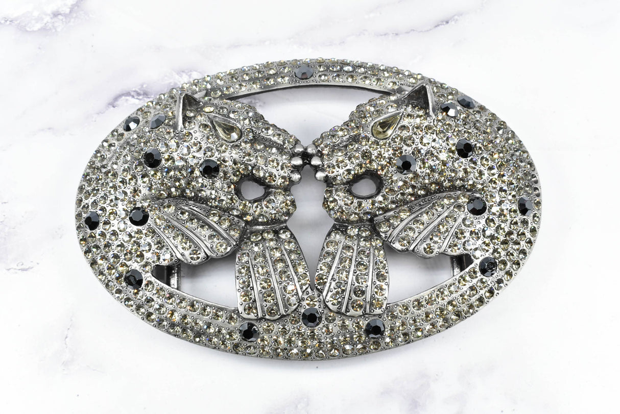 Rhinestone Lion Buckles Metal Double-Headed