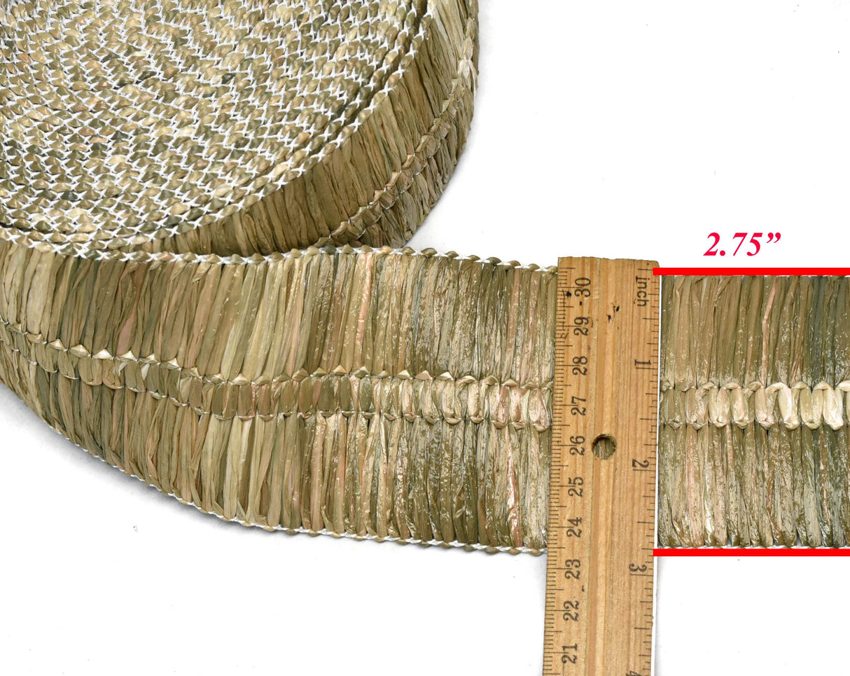 Raffia Straw Trim Green 2.75"