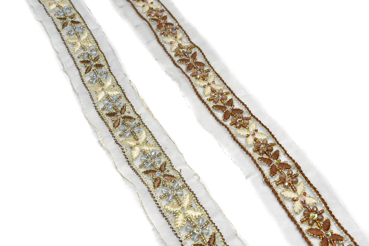 Floral Organza Beaded Trim 1.90"