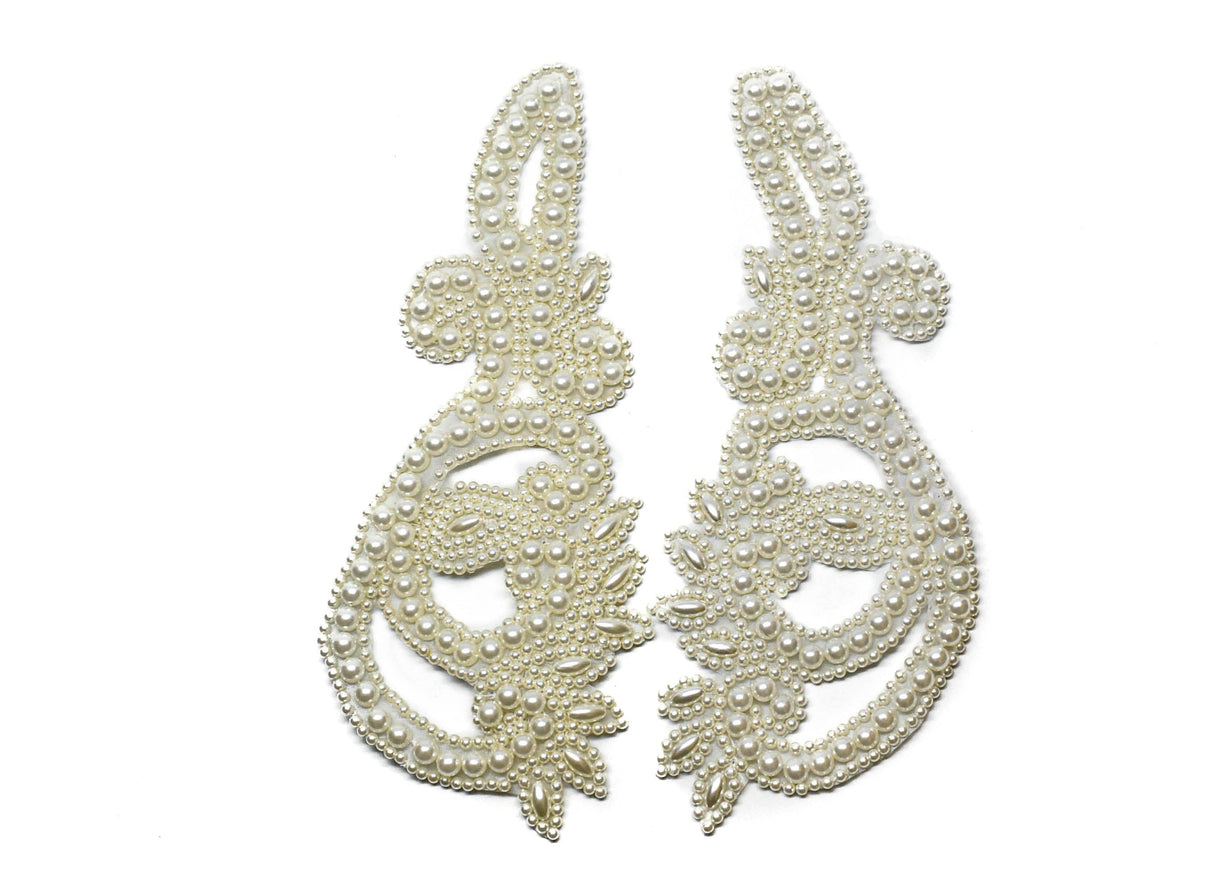 Pearl Sew-On Applique Pair White 10 x 4