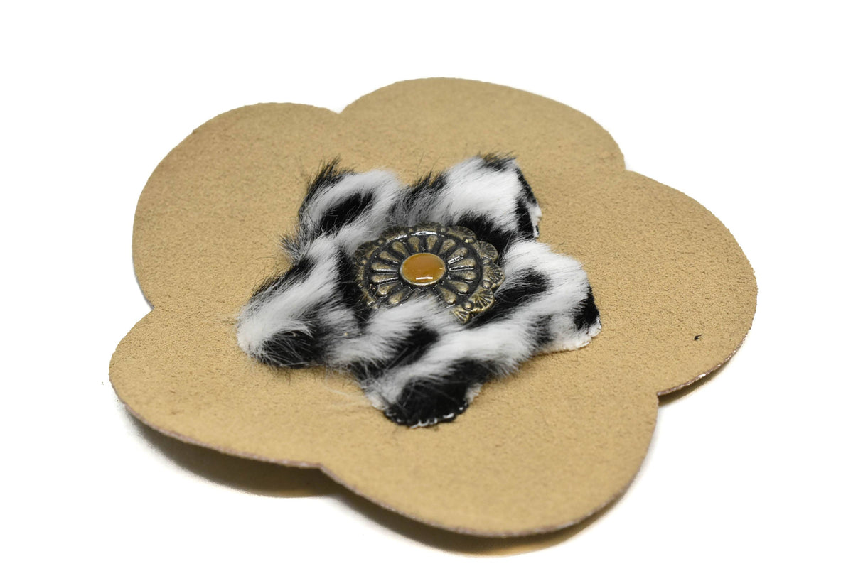 Flower Applique Suede Cheetah Charm 3.88"