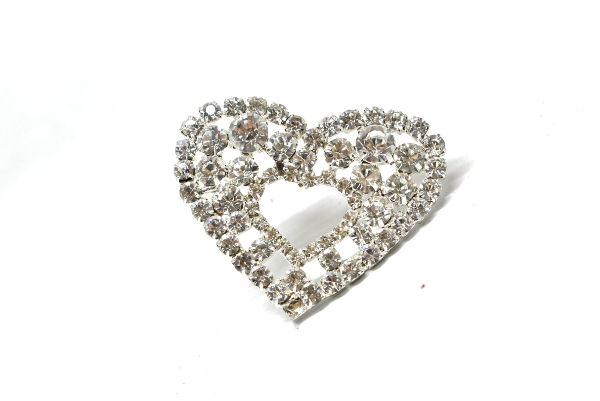 Rhinestone Heart Brooch 2 Inch Pin-On