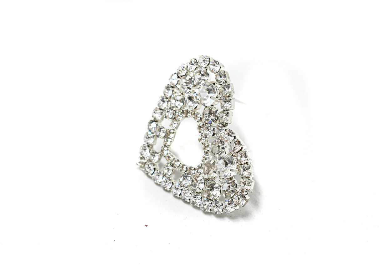 Rhinestone Heart Brooch 2 Inch Pin-On