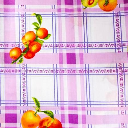 Fruits on Purple Checkered Poly Cotton Fabric,