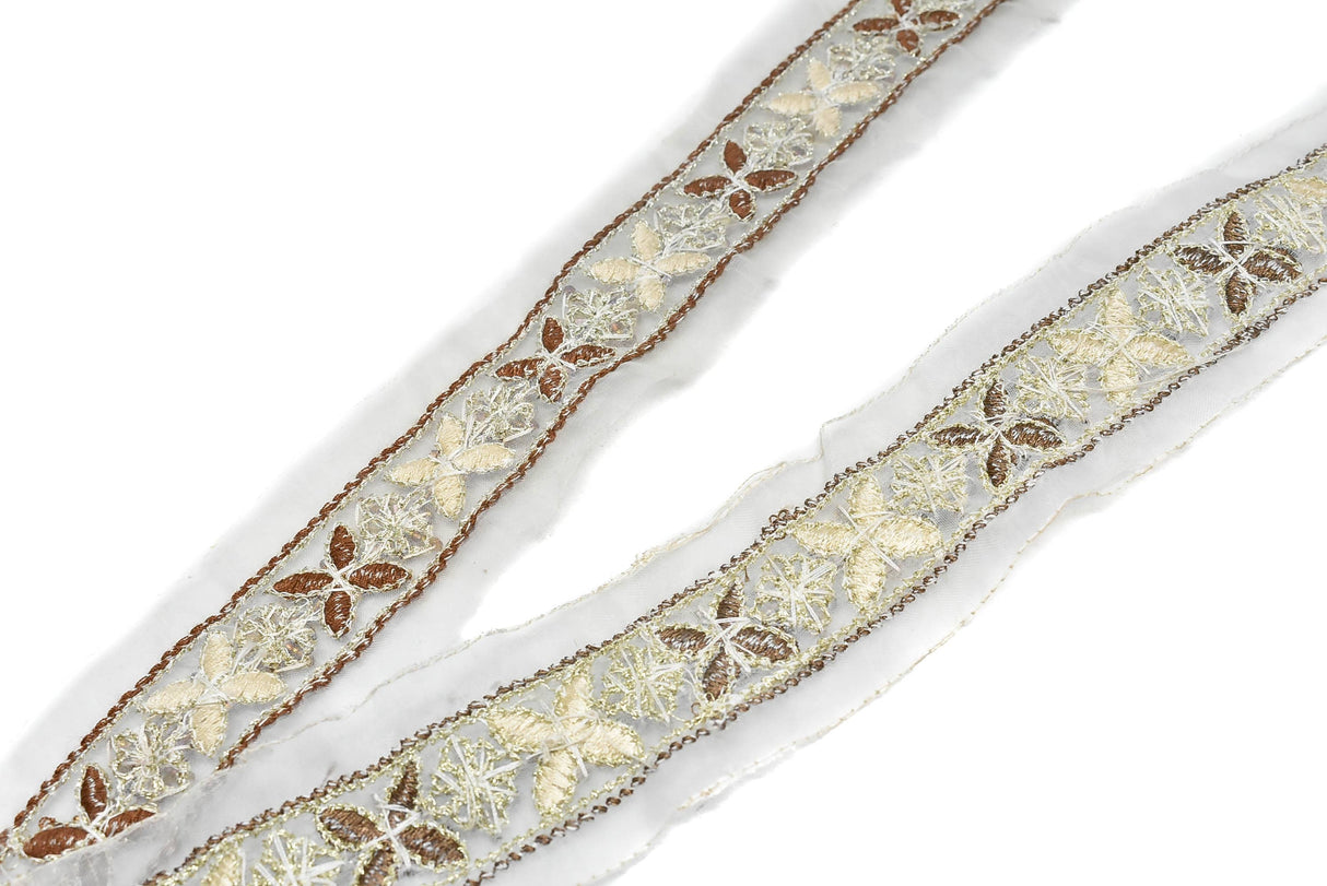 Floral Organza Beaded Trim 1.90"