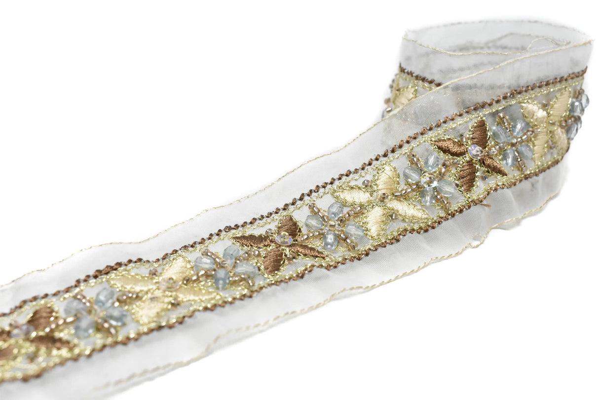 Floral Organza Beaded Trim 1.90"