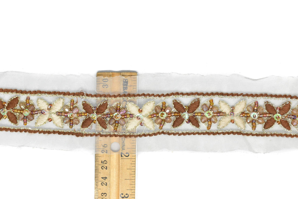 Floral Organza Beaded Trim 1.90"