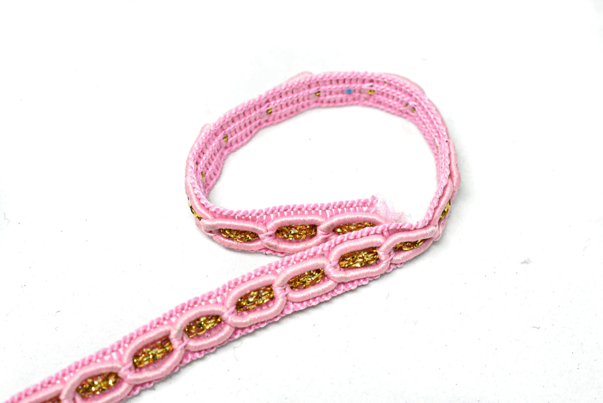Braided Gimp Trim Pink Metallic Gold 1/2"