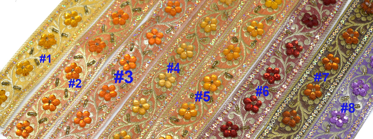 Sequins Embroidered Floral Trim 1 Inch