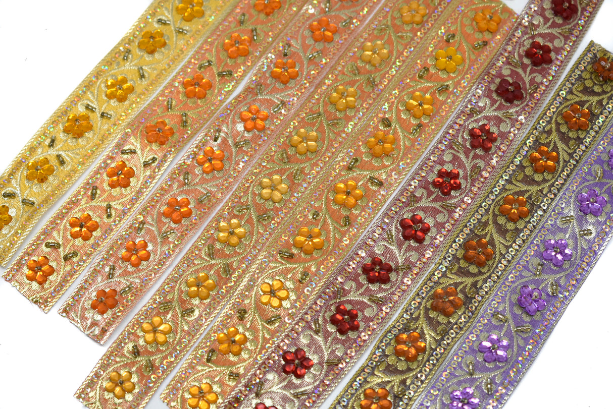 Sequins Embroidered Floral Trim 1 Inch