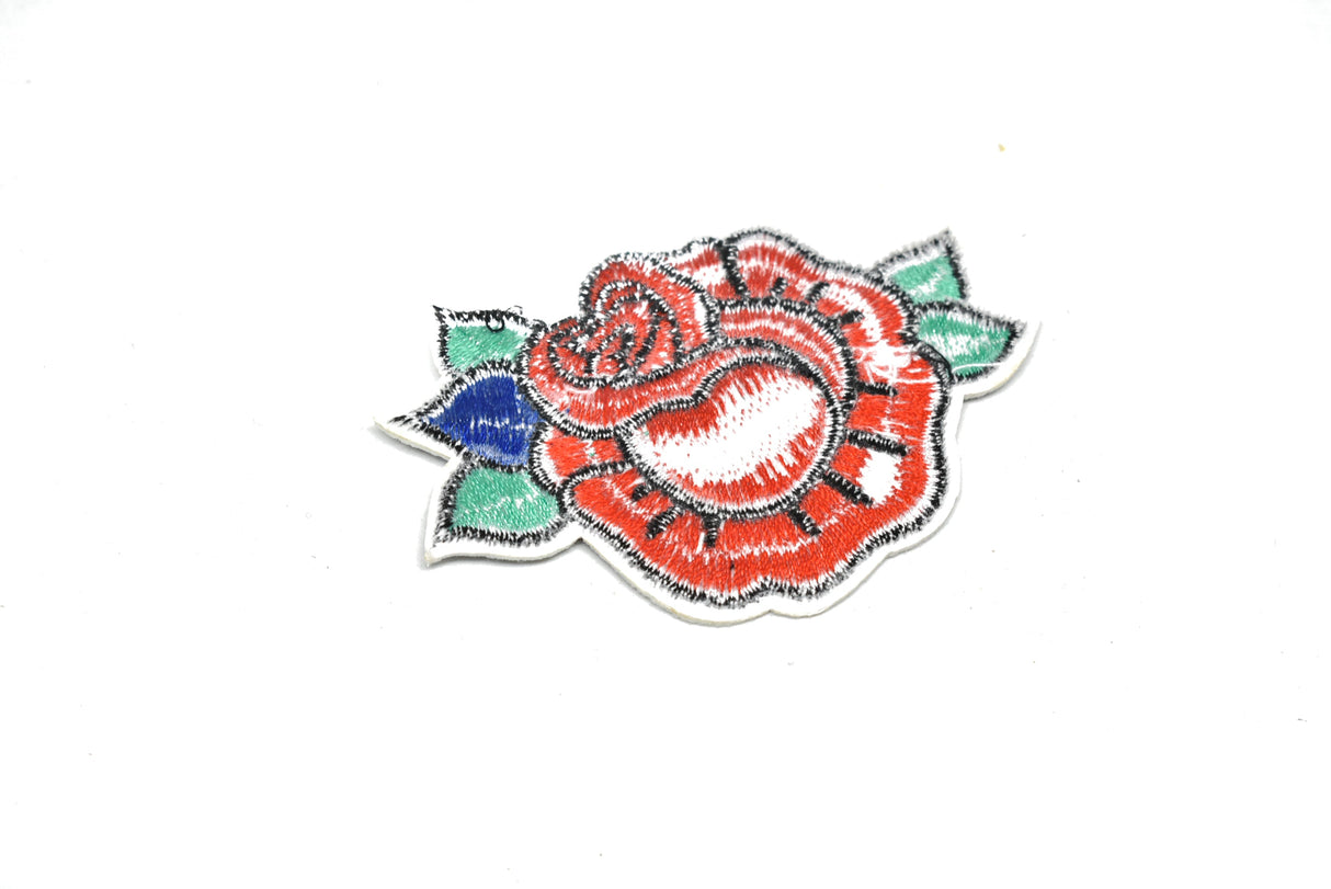 Embroidered Rose Patch Iron-On Sew-On 3 x 2