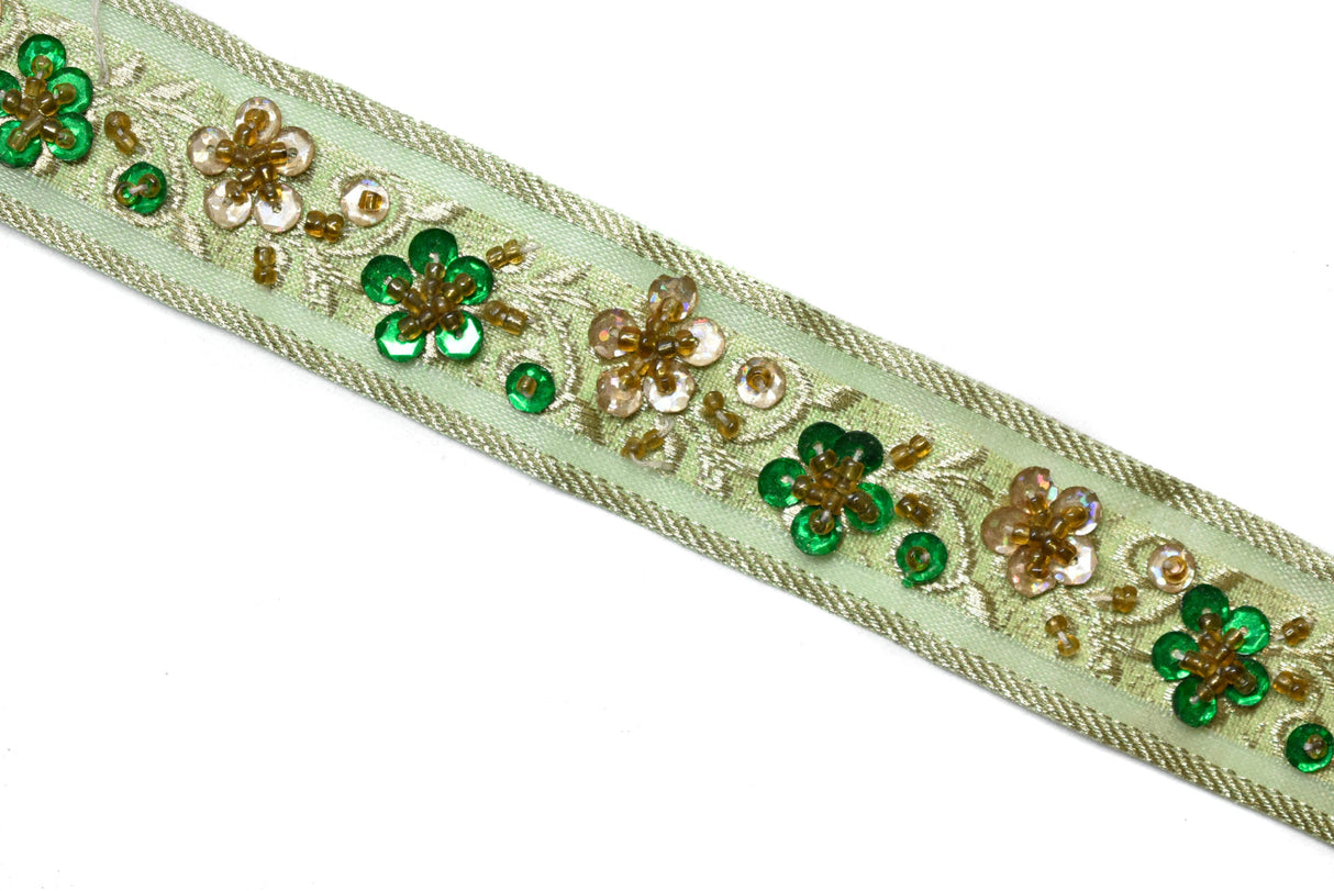 Embroidered Floral Sequins Trim 1.125"
