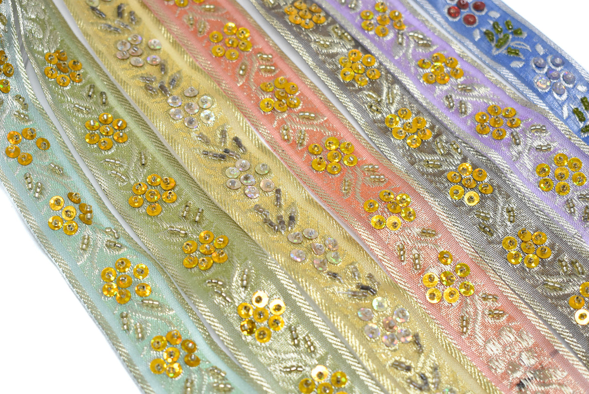 Sequins Beaded Floral Trim 1.25"