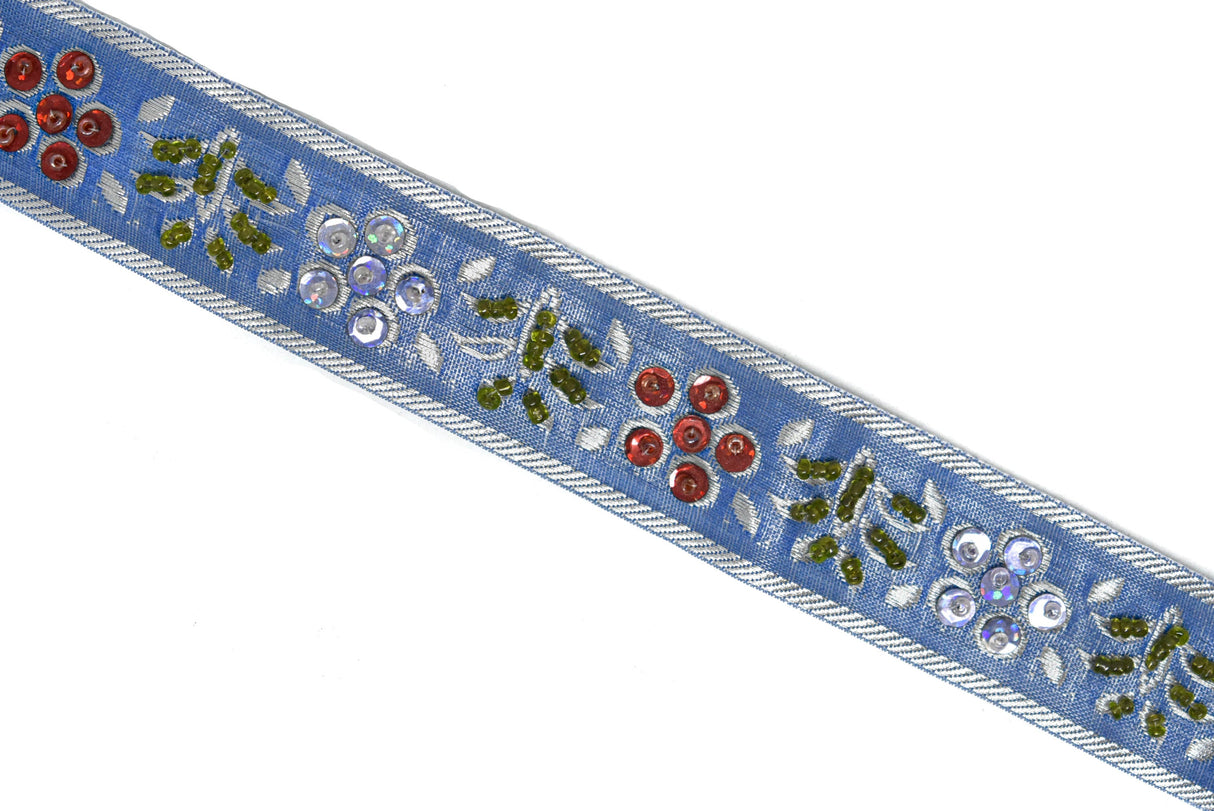 Sequins Beaded Floral Trim 1.25"