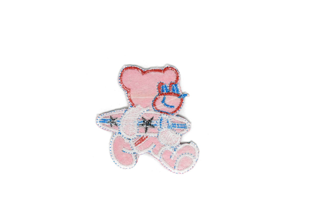 Embroidered Pink Surfer Bear Iron-On Patch