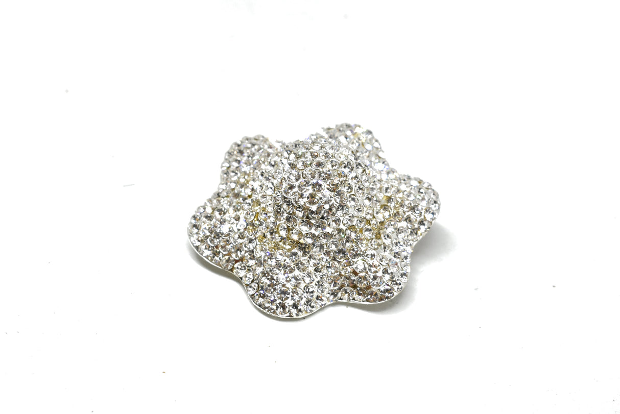 Rhinestone Brooch Silver Flower 2.50"