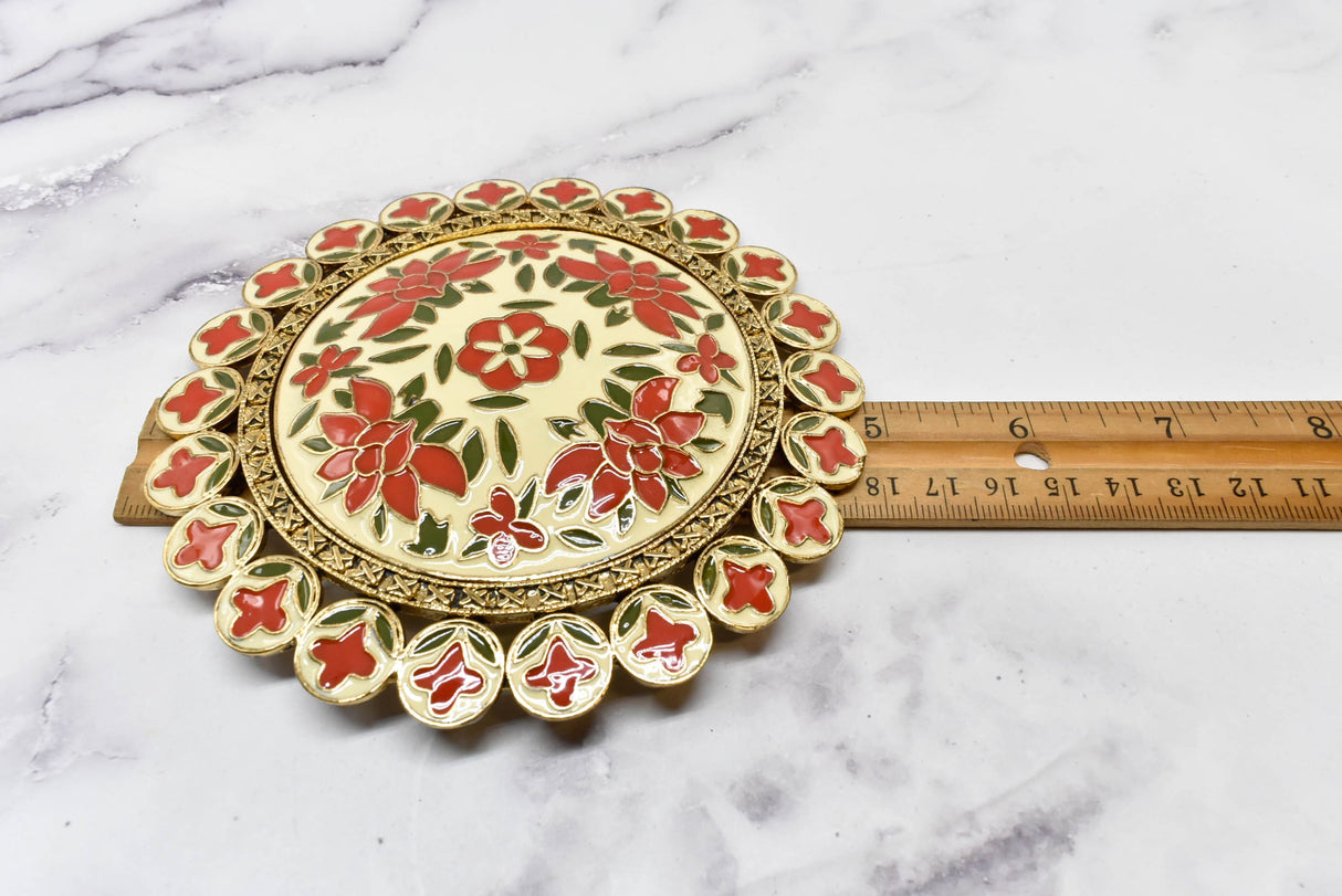 Floral Buckle Vintage Gold Red 4 7/8