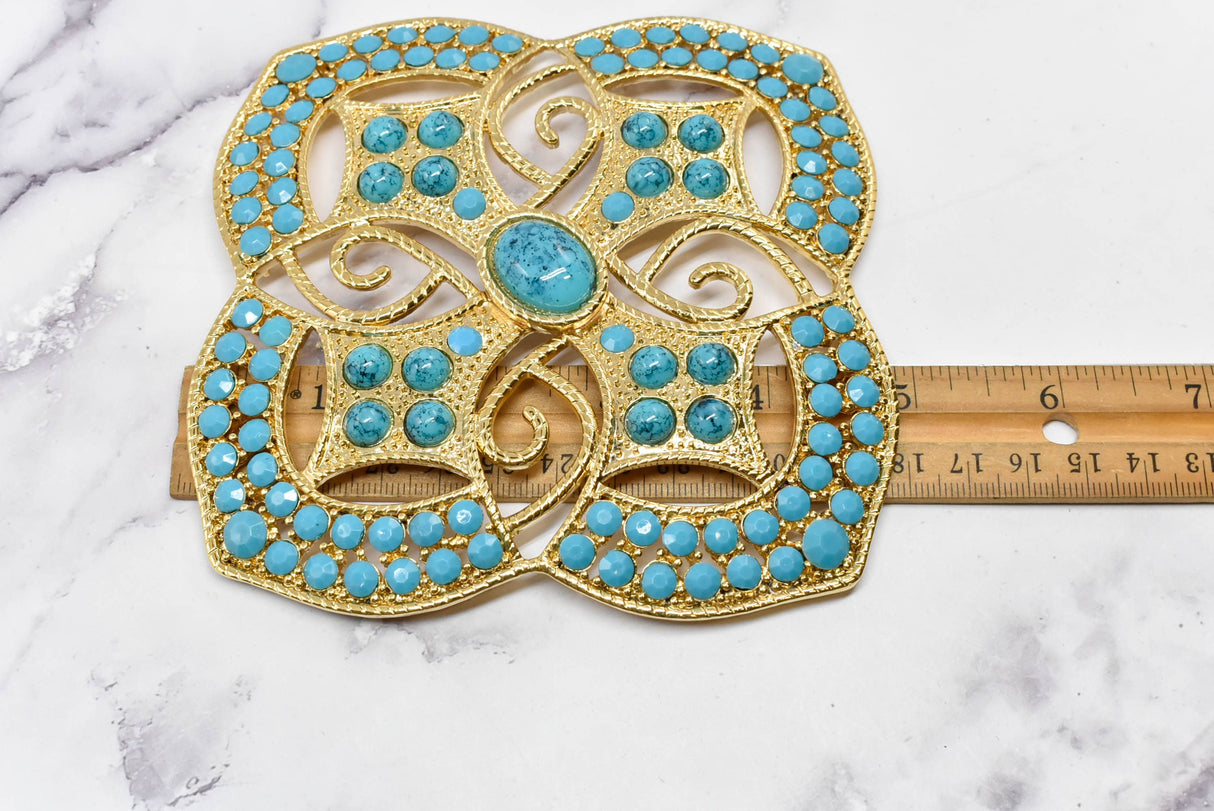 Rhinestone Turquoise Metal Buckle