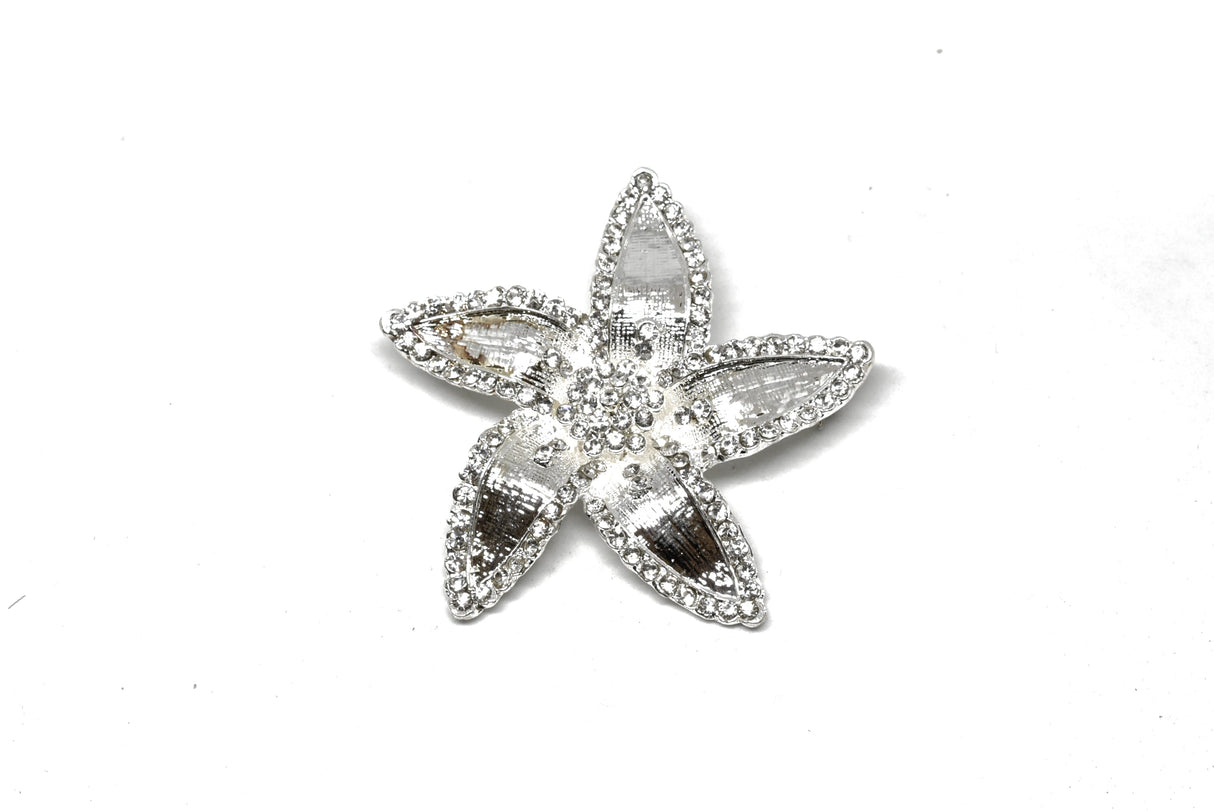 Rhinestone Flower Brooch 2.50" Silver