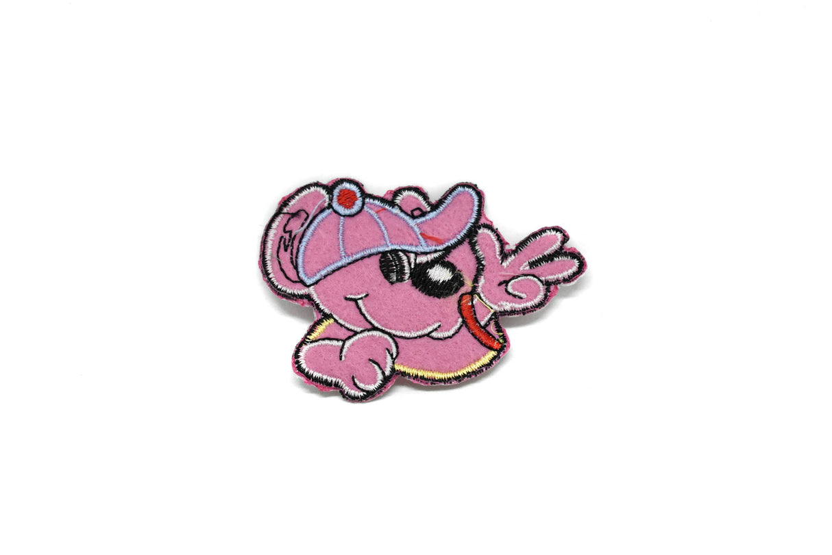 Embroidered Dog Iron-On Patch Pink 2.75 x 2.13