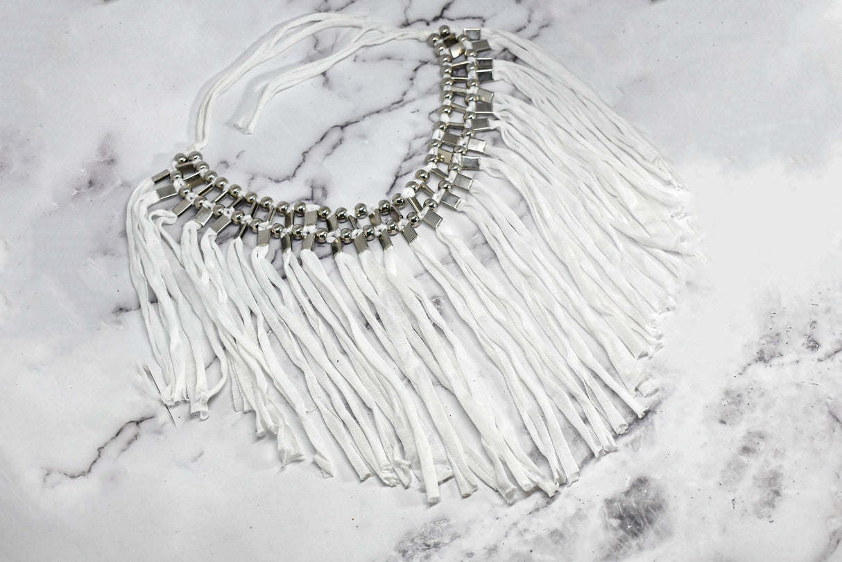 Fringe Trim Metallic Silver Beads