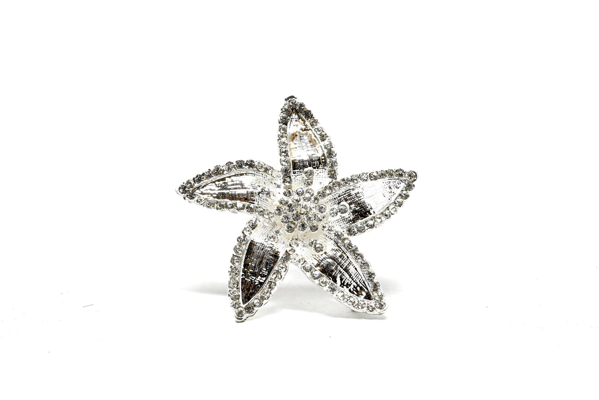 Rhinestone Flower Brooch 2.50" Silver