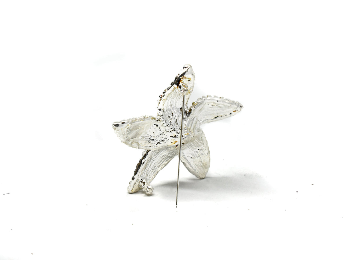 Rhinestone Flower Brooch 2.50" Silver