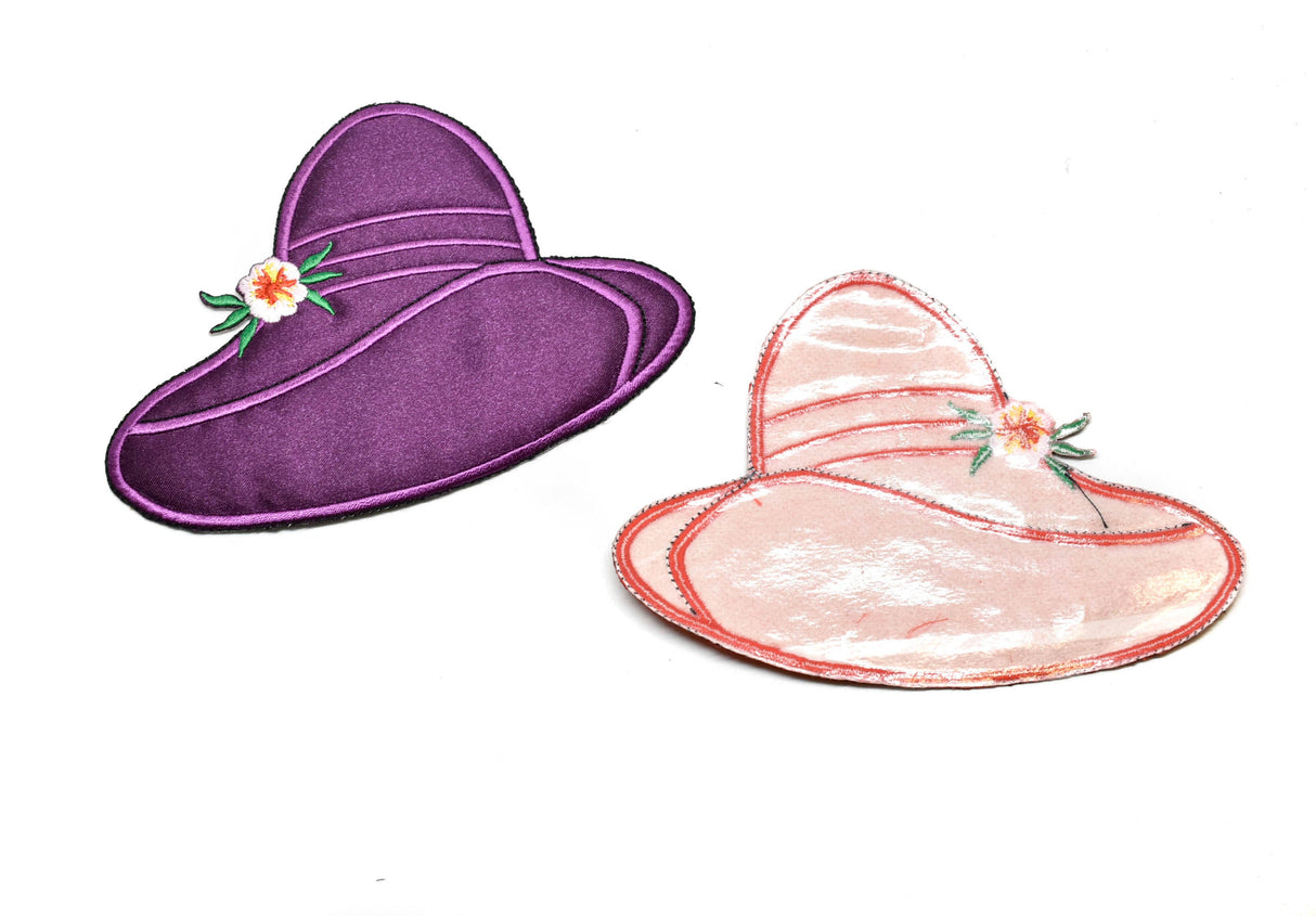 Satin Hat Applique Red Purple 5.50 x 3.75