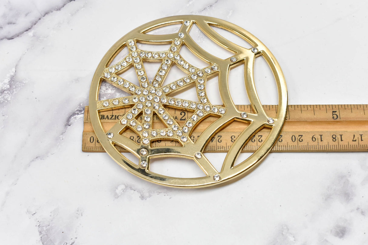 Rhinestone Buckle Gold Webbed 4"