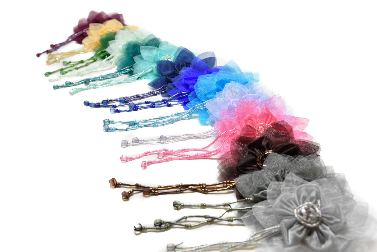 Organza Flower Piece with Beaded Fringe