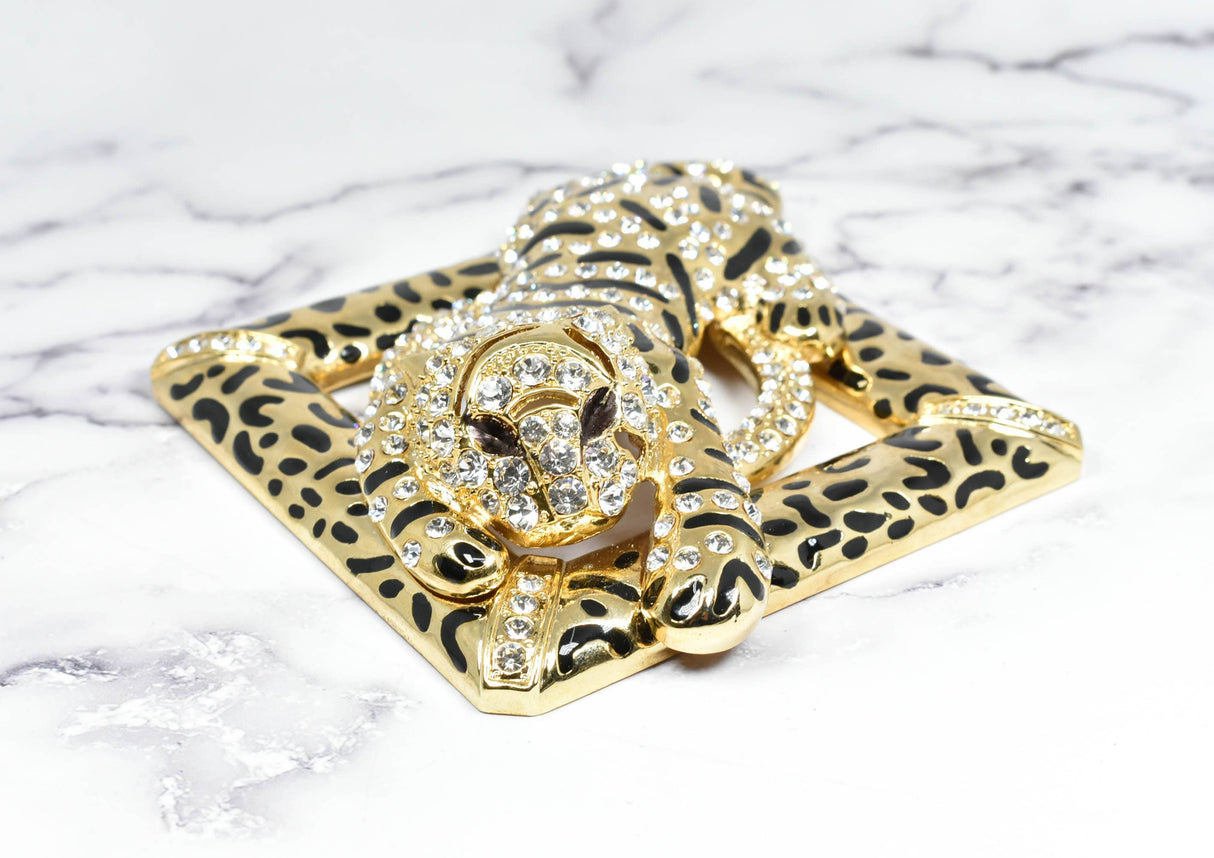 Rhinestone Tiger Buckle Square 4 1/2" x 4 5/8"