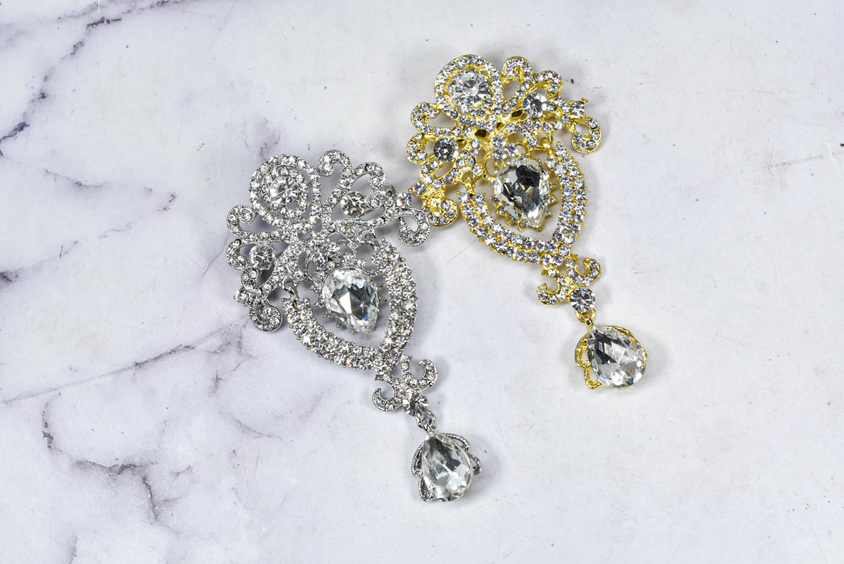 Rhinestone Brooch Pin Crown Silver