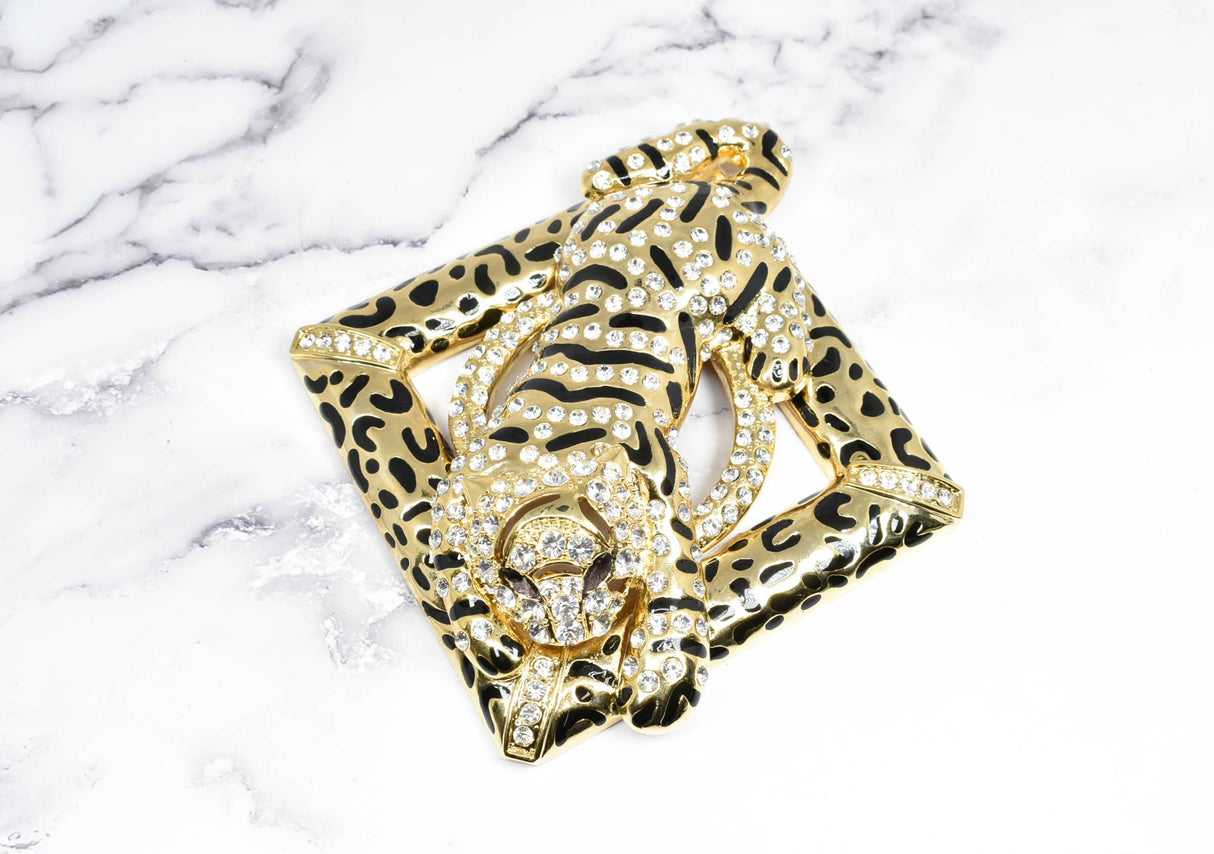 Rhinestone Tiger Buckle Square 4 1/2" x 4 5/8"