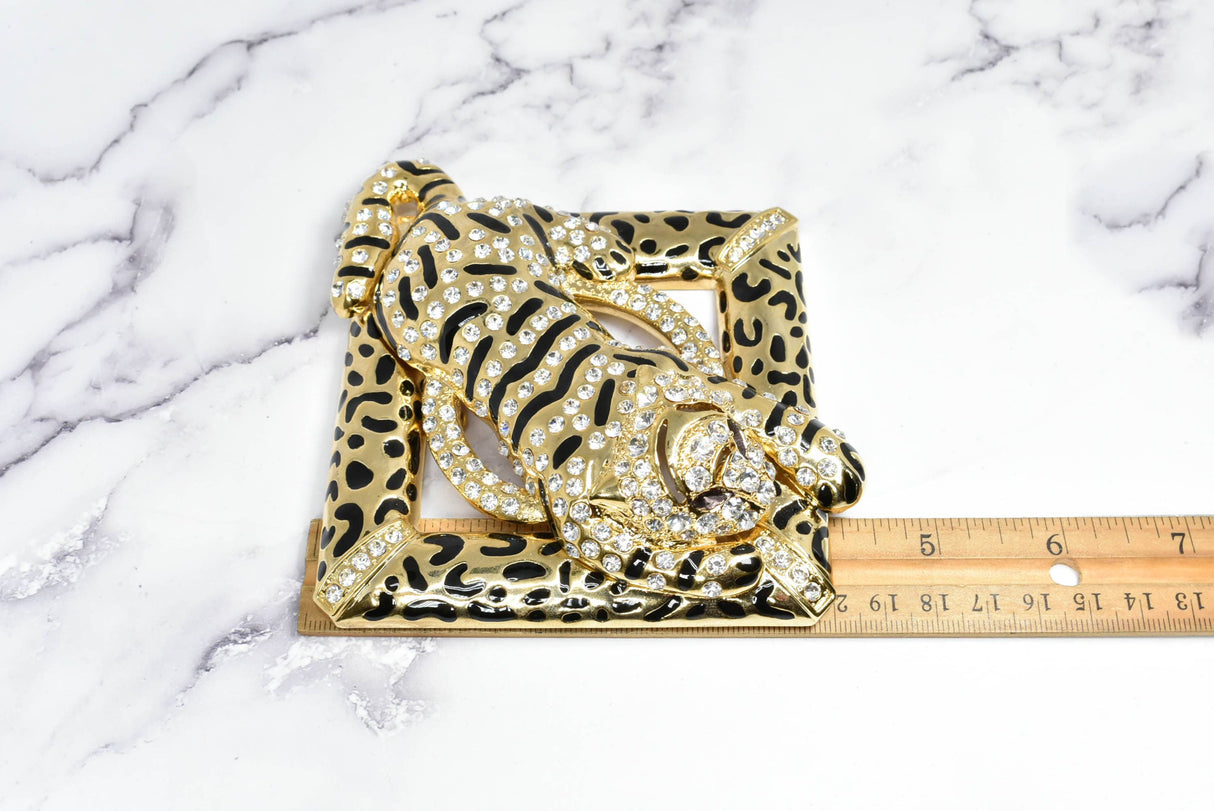 Rhinestone Tiger Buckle Square 4 1/2" x 4 5/8"